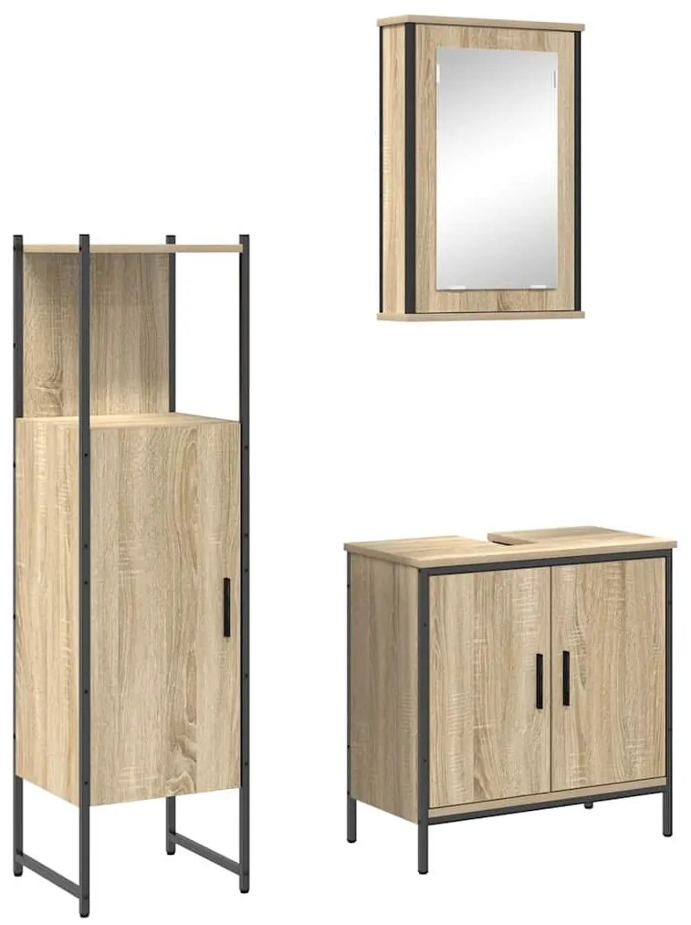 vidaXL Σετ Επίπλων Μπάνιου με ράφι με πόρτα 3 pcs Καφέ 60 x 30 x 60 cm