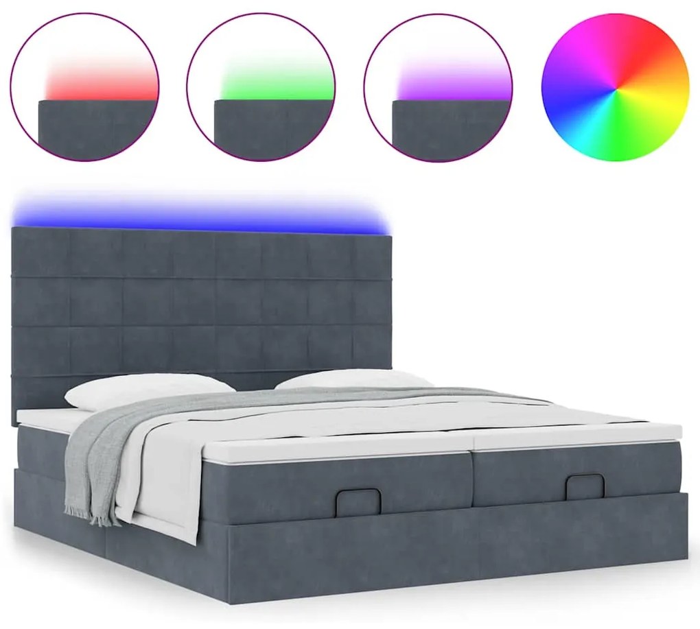 vidaXL Οθωμανικό κρεβάτι με στρώματα & LEDs Σκούρο γκρι Velvet