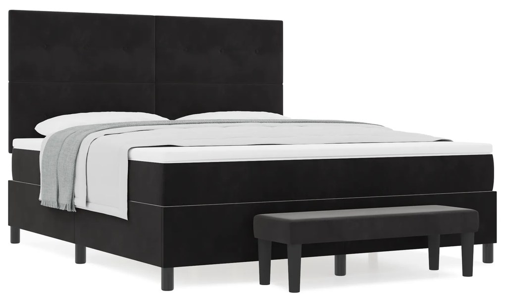 vidaXL Κρεβάτι Box Spring με Στρώμα & Παγκάκι Μαύρο 180x200 εκ. Βελούδο