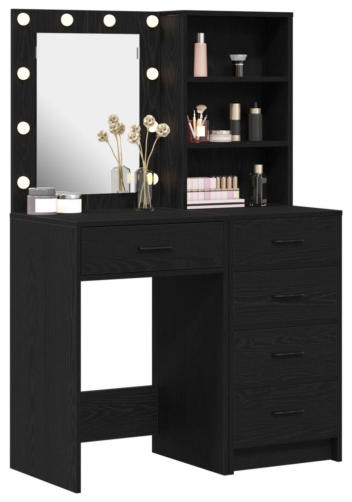 vidaXL 2 τεμάχιο σετ dressing table με LED Μαύρο Επεξεργασμένο ξύλο