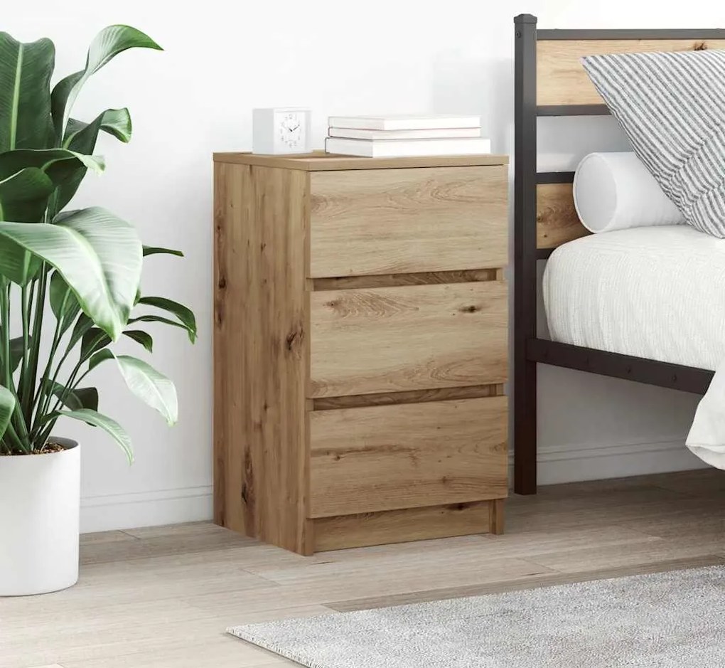 vidaXL Κομοδίνο με 3 συρτάρια Αρτισιανή Δρυς 39x35x65 εκ.