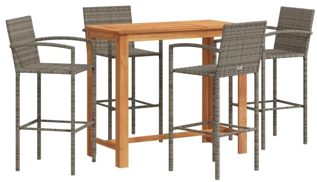 vidaXL Σετ Μπαρ Κήπου 5 Τεμ. Γκρι Μασίφ Ξύλο Ακακίας και Συνθ. Ρατάν