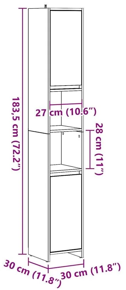 Στήλη Μπάνιου Γκρι Σκυροδέματος 30x30x183,5 εκ. Επεξ. Ξύλο - Γκρι