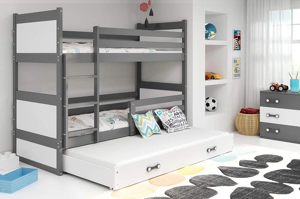 Κουκέτα  Riccon με 3o Κρεβάτι από μασίφ ξύλο White + Grey  90×200cm (Δώρο τα 3 Στρώματα)