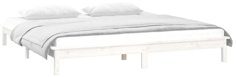Πλαίσιο Κρεβατιού με LED Λευκό 200 x 200 εκ. από Μασίφ Ξύλο - Λευκό