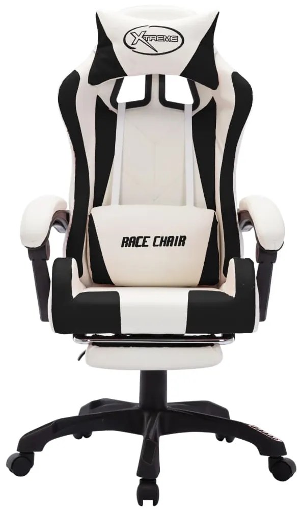 vidaXL Καρέκλα Racing με Φωτισμό RGB LED Ασπρόμαυρη Συνθετικό Δέρμα