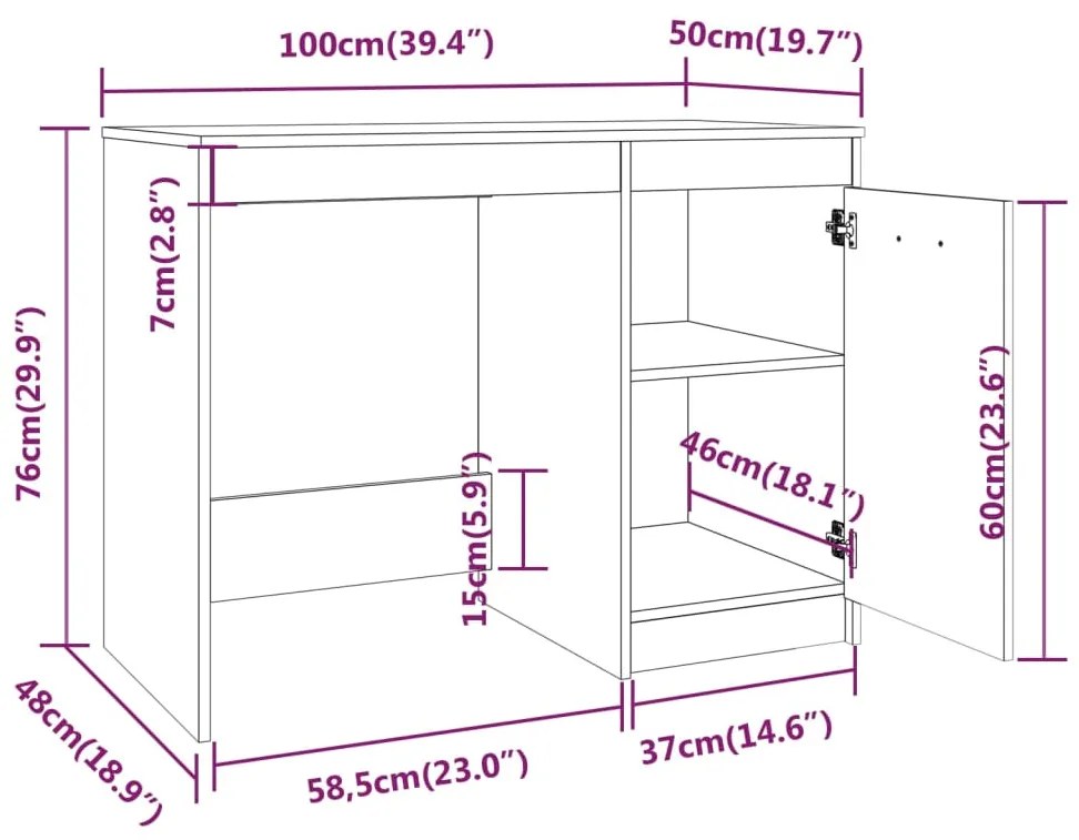 vidaXL Γραφείο Καπνιστή Δρυς 100 x 50 x 76 εκ. από Επεξεργασμένο Ξύλο