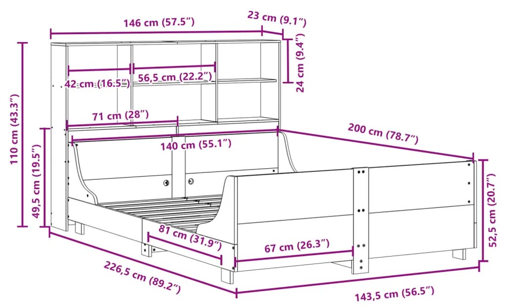 ΚΡΕΒΑΤΙ ΒΙΒΛΙΟΘΗΚΗ ΧΩΡΙΣ ΣΤΡΩΜΑ ΛΕΥΚΟ 140X200 ΕΚ ΜΑΣΙΦ ΠΕΥΚΟ 3323807