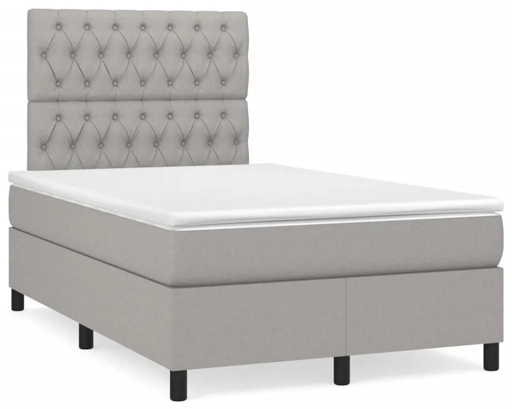 Κρεβάτι Boxspring με Στρώμα Ανοιχτό Γκρι 120x190 εκ. Υφασμάτινο - Γκρι