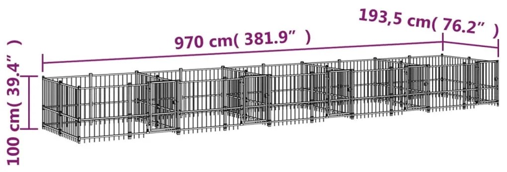 vidaXL Κλουβί Σκύλου Εξωτερικού Χώρου 18,77 μ² από Ατσάλι