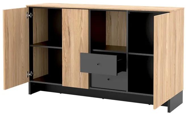 Σιφονιέρα Fresno AL109, Ανοιχτό χρώμα ξύλου, Μαύρο, Με συρτάρια και ντουλάπια, Αριθμός συρταριών: 2, 91x150x40cm, 55 kg | Epipla1.gr