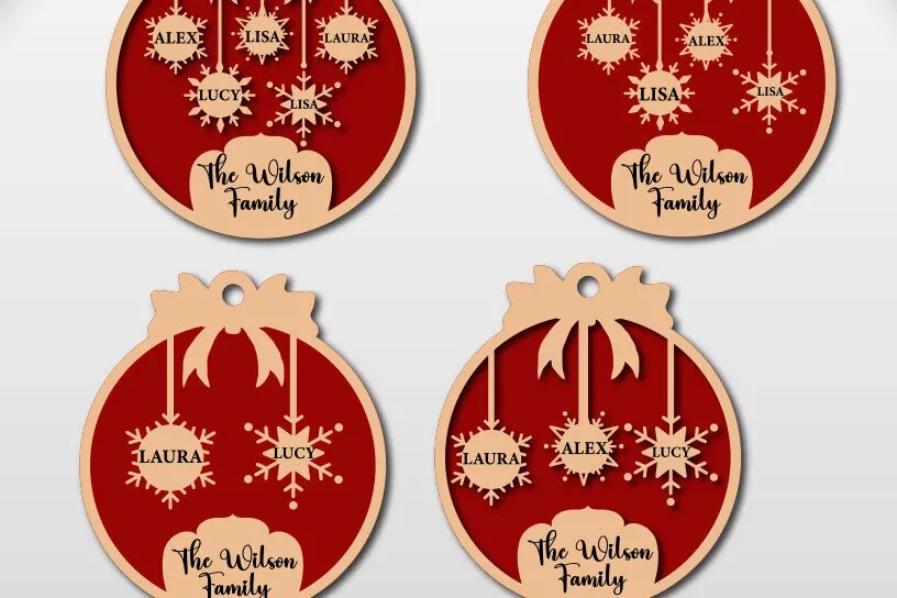 Σετ των 3 Intra απο ξύλο plywood 3mm-4mm πάχος κοπής με λέιζερ Χριστουγεννιάτικο Στολίδι Δίασταση 8x8 cm INTRAFABR-80510465
