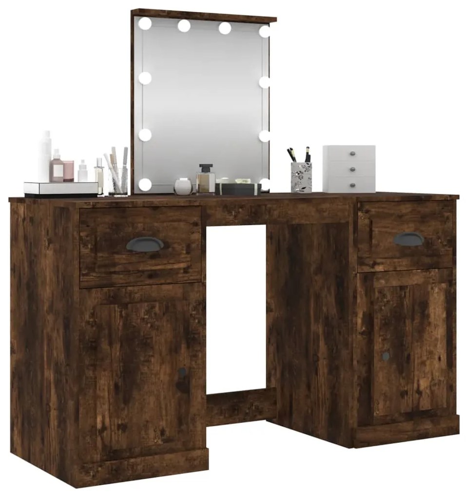 vidaXL Μπουντουάρ με LED Καπνιστή Δρυς 130x50x132,5 εκ.