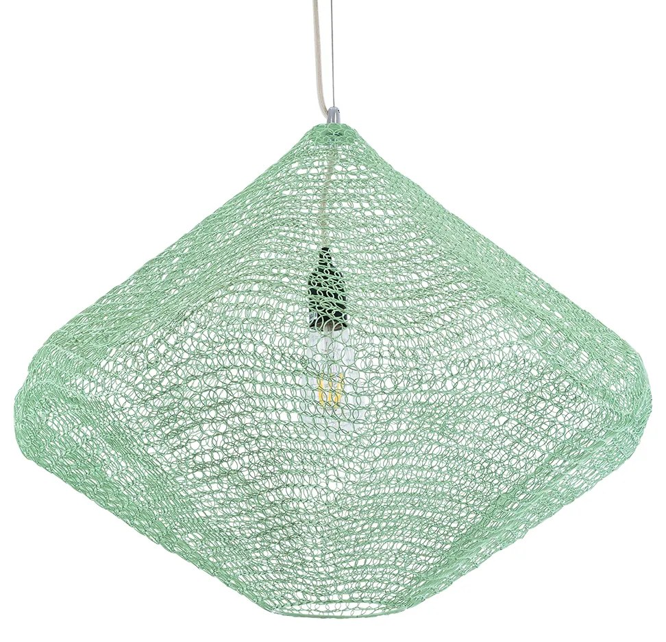 GloboStar® KENTUCKY 01866 Vintage Κρεμαστό Φωτιστικό Οροφής Μονόφωτο 1 x E27 AC220-240V IP20 - Φ60 x Υ50cm - Apple Green Μεταλλικό Πλέγμα - 5 Χρόνια Εγγύηση