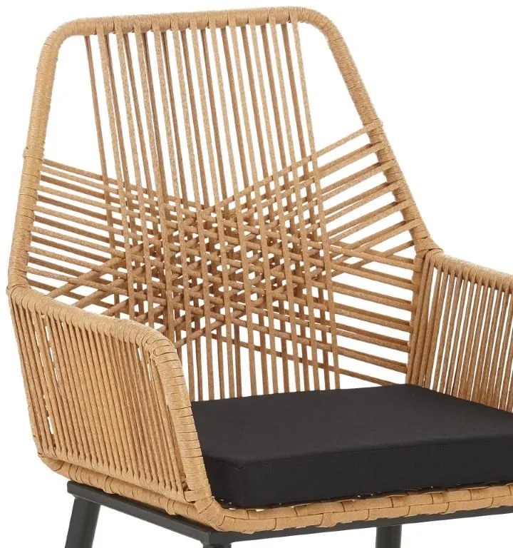 Πολυθρόνα Tanish rattan φυσικό-πόδι μαύρο μέταλλο 58x58.5x87εκ