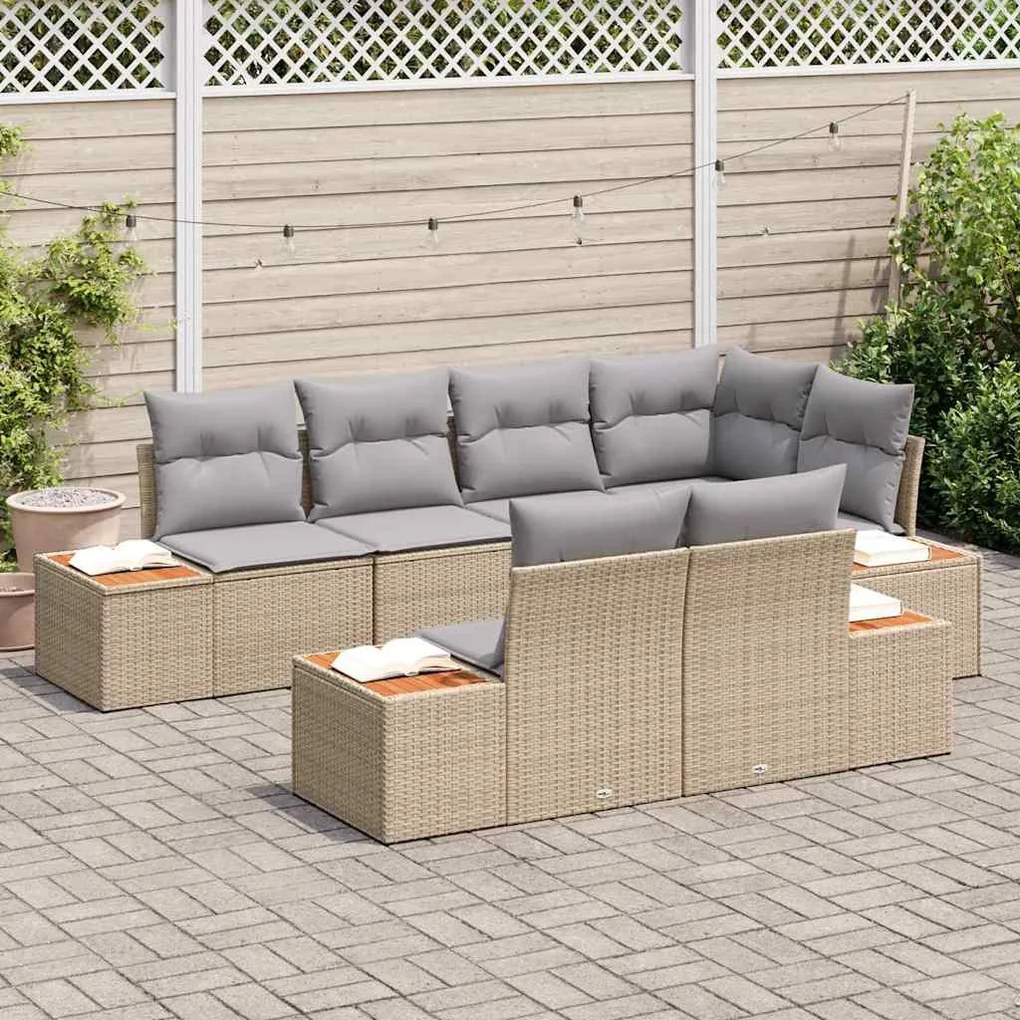 vidaXL Σετ Κήπου 7 Τεμαχίων με Μαξιλάρια Μπεζ Poly Rattan