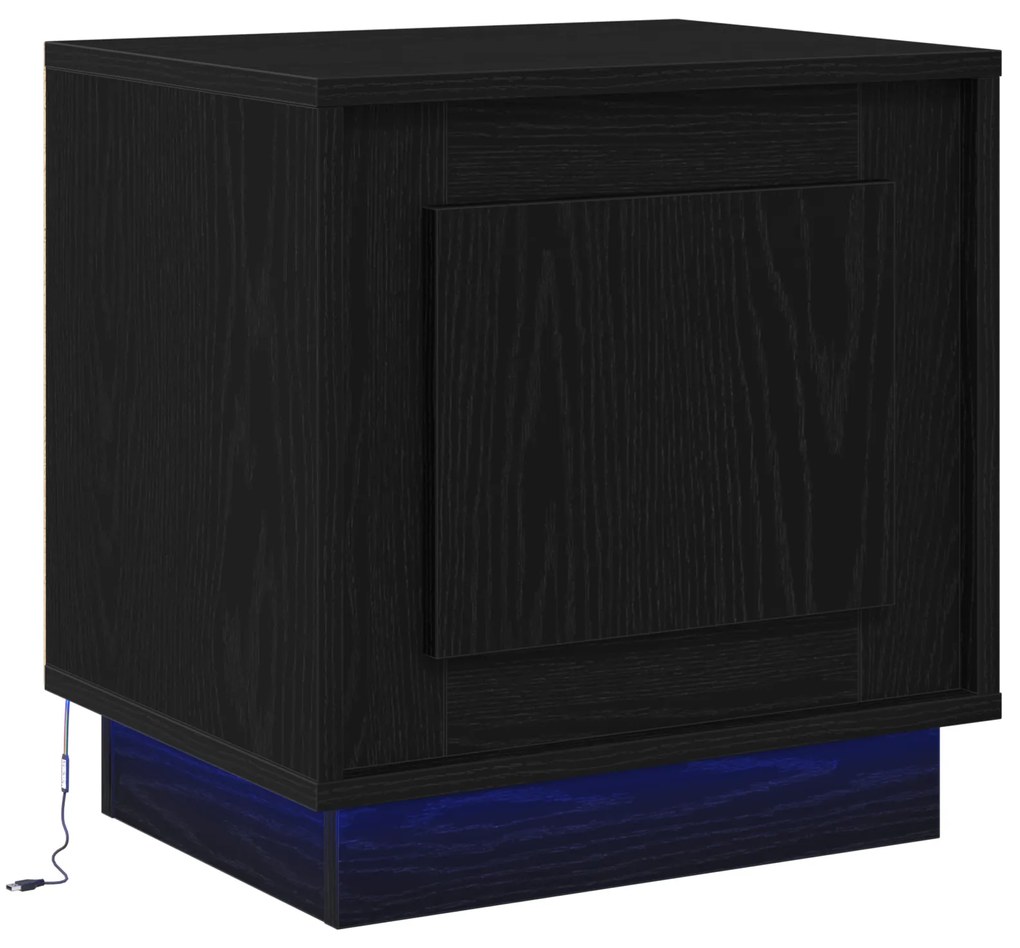 vidaXL Κομοδίνο με LED Φώτα Μαύρη Δρυς 44x34,5x45 εκ.