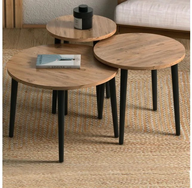 Τραπεζάκι Σαλονιού Σετ 3 Τμχ Roma Oak Φ60x46 GP022-0036,4 Megapap-GP022-0036,4-Καφέ GP022-0036,4