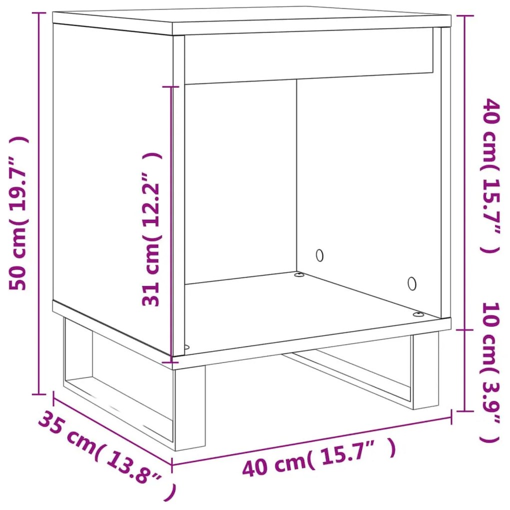 Κομοδίνο Γυαλ. Λευκό 40 x 35 x 50 εκ. από Επεξεργασμένο Ξύλο - Λευκό