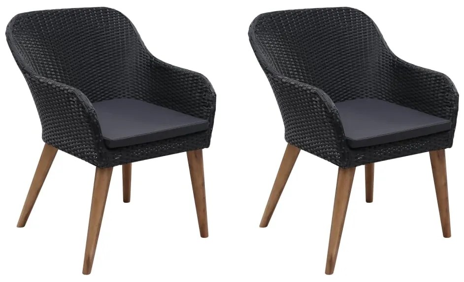 vidaXL Πολυθρόνες Εξωτερ. Χώρου 2 τεμ. Μαύρες Συνθ. Ρατάν με Μαξιλάρια