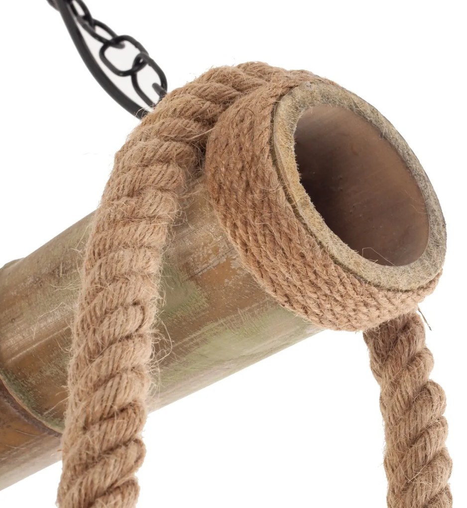 Artekko Hemp Rope Φωτιστικό Οροφής 6φωτο (Ε27) με Μαύρο Μέταλλο/Ξύλο/Σχοινί (80x10x130)cm - 023-3318