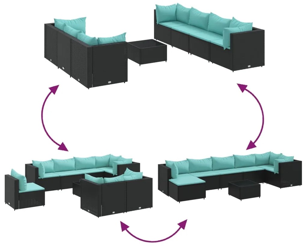 vidaXL Σαλόνι Κήπου 8 Τεμαχίων Μαύρο από Συνθετικό Ρατάν με Μαξιλάρια