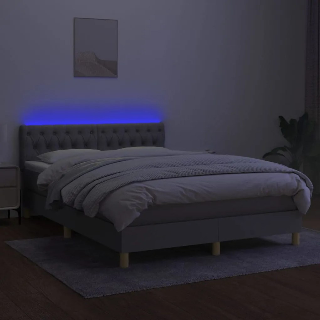 Κρεβάτι Boxspring με Στρώμα &amp; LED Αν.Γκρι 140x200 εκ Υφασμάτινο - Γκρι