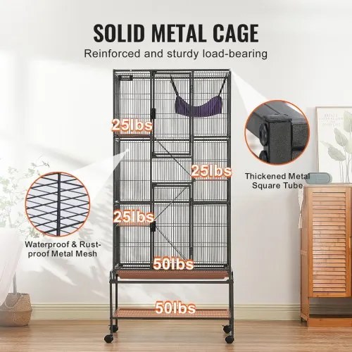 VEVOR 69&quot; Metal Small Animal Cage 4-Tier Rolling Ferret Cage with Tray 3 Ramps
