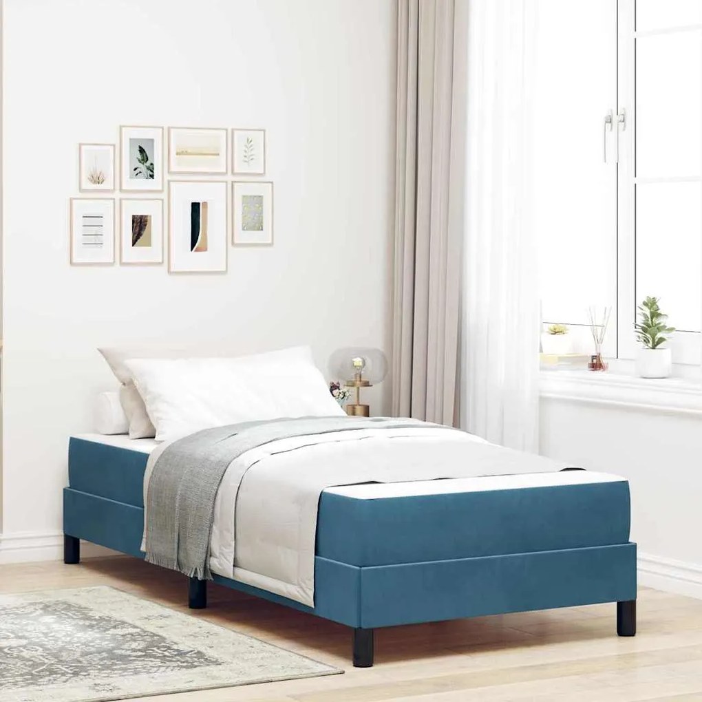 vidaXL Κρεβάτι box spring με στρώμα Σκούρο Μπλε 90 x 190 cm Βελούδο