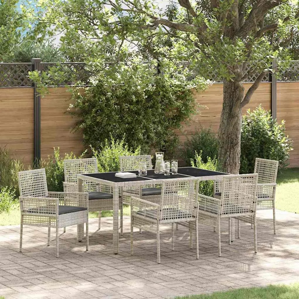 vidaXL Σέτ φαγητού για κήπο 7 pcs Ανοιχτό γκρι Πολυ ράταν