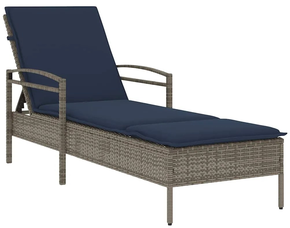 vidaXL Ξαπλώστρα με Μαξιλάρι Γκρι 63x200x81 εκ. από Συνθετικό Ρατάν (μόνο για τις ΗΠΑ)
