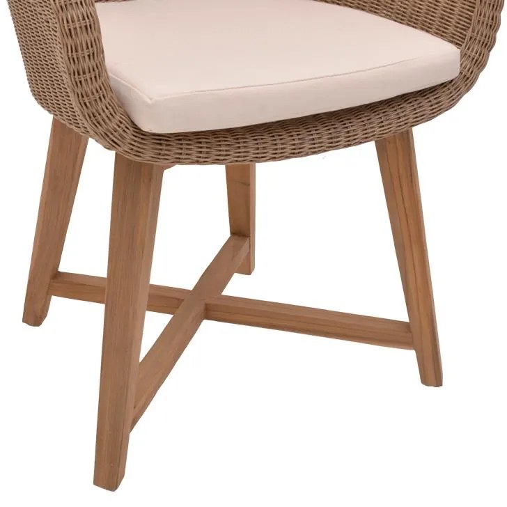 Καρέκλα - Πολυθρόνα Solso σκελετός αλουμινίου με teak πόδι σε Φυσικό και κρεμ μαξιλάρι 62x58x78 εκ. 62x58x78 εκ.