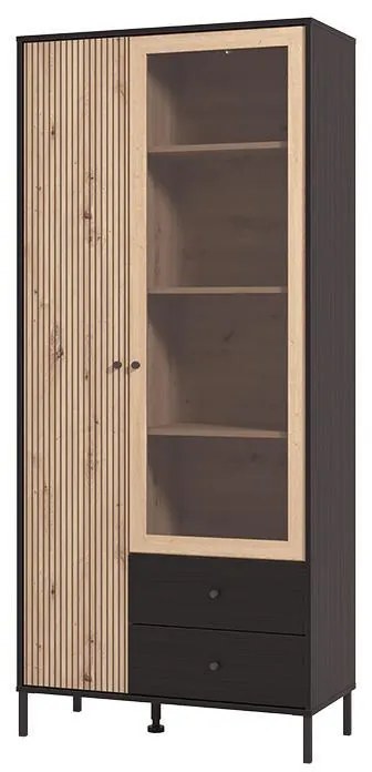 Βιτρίνα Correze 2K2F VS1 Μαύρος Δρύς - Artisan Oak 87x40x195 εκ. 87x40x195 εκ.