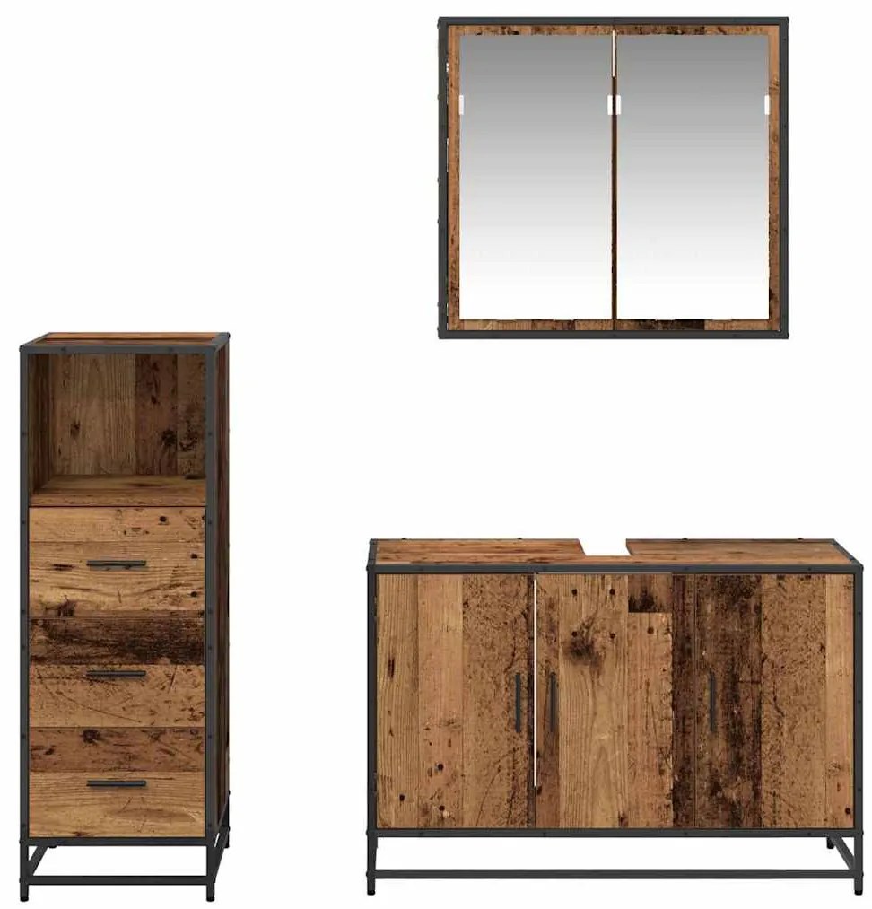 vidaXL Σετ Επίπλων Μπάνιου με ράφι 3 pcs Παλιό Ξύλο Επεξεργασμένο ξύλο