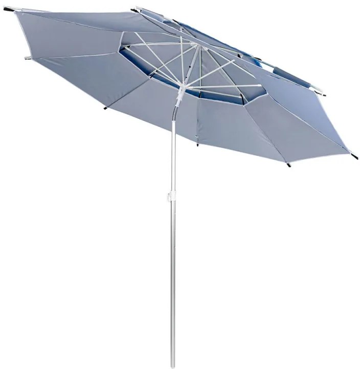 Ομπρέλα παραλίας Muhler 22511008629, Ø190 cm, Ύψος 203 cm, 8 νευρώσεις από fiberglass, Ρυθμιζόμενη κλίση, UV προστασία UPF 50+, Μπλε