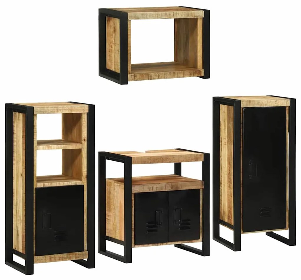 vidaXL Σετ Επίπλων Μπάνιου με ράφι 4 pcs Καφέ Στερεό Ξύλο Μάνγκο