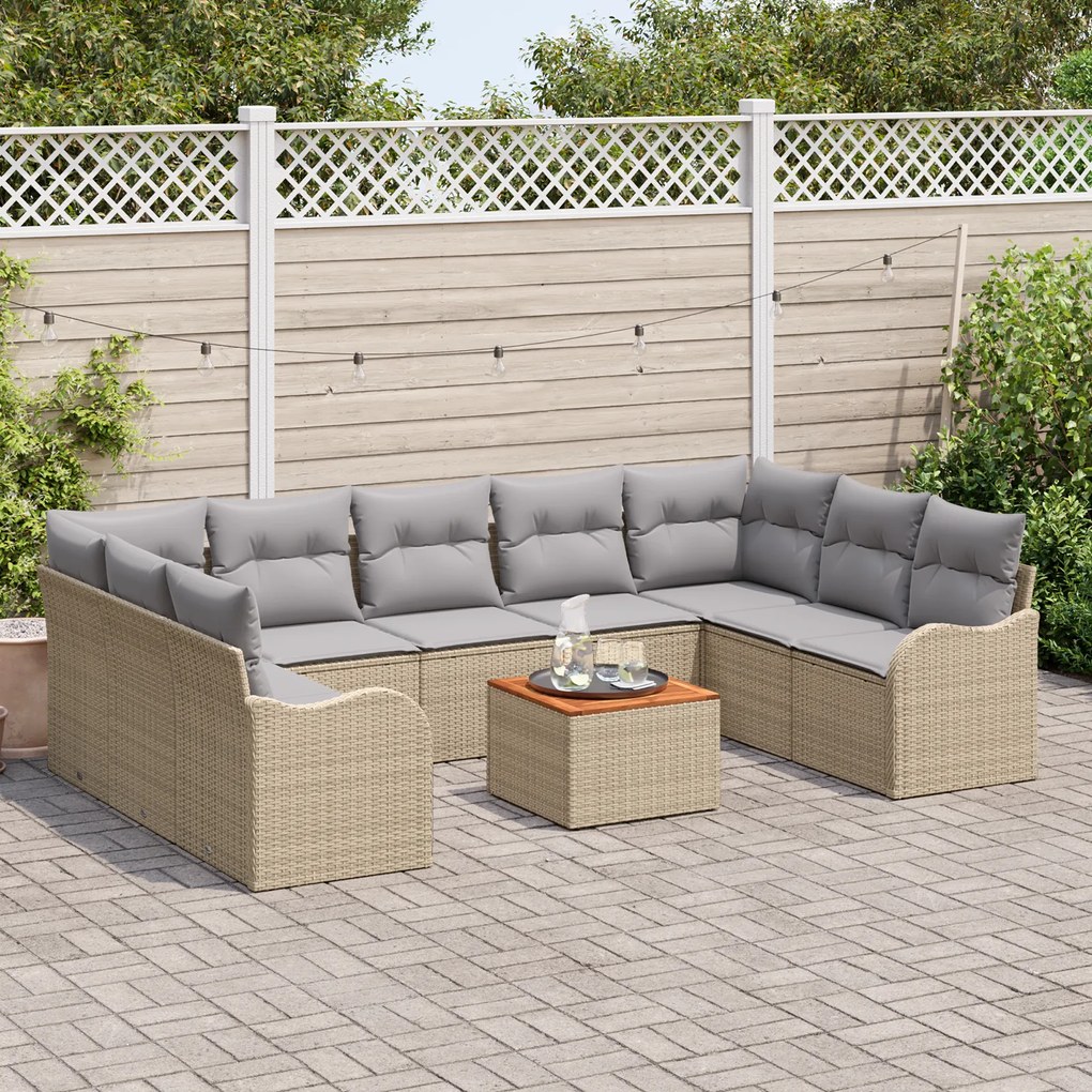 vidaXL Σουίτα Κήπου 10 pcs Beige, ανοιχτό γκρι Μεγάλο