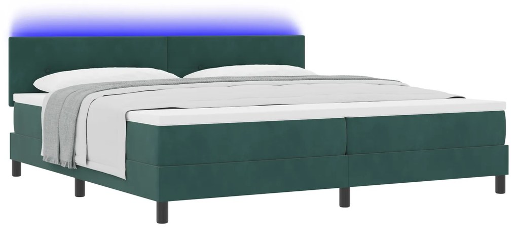 vidaXL Κρεβάτι με Στρώμα & LED Σκούρο Πράσινο 200x200 cm Βελούδο