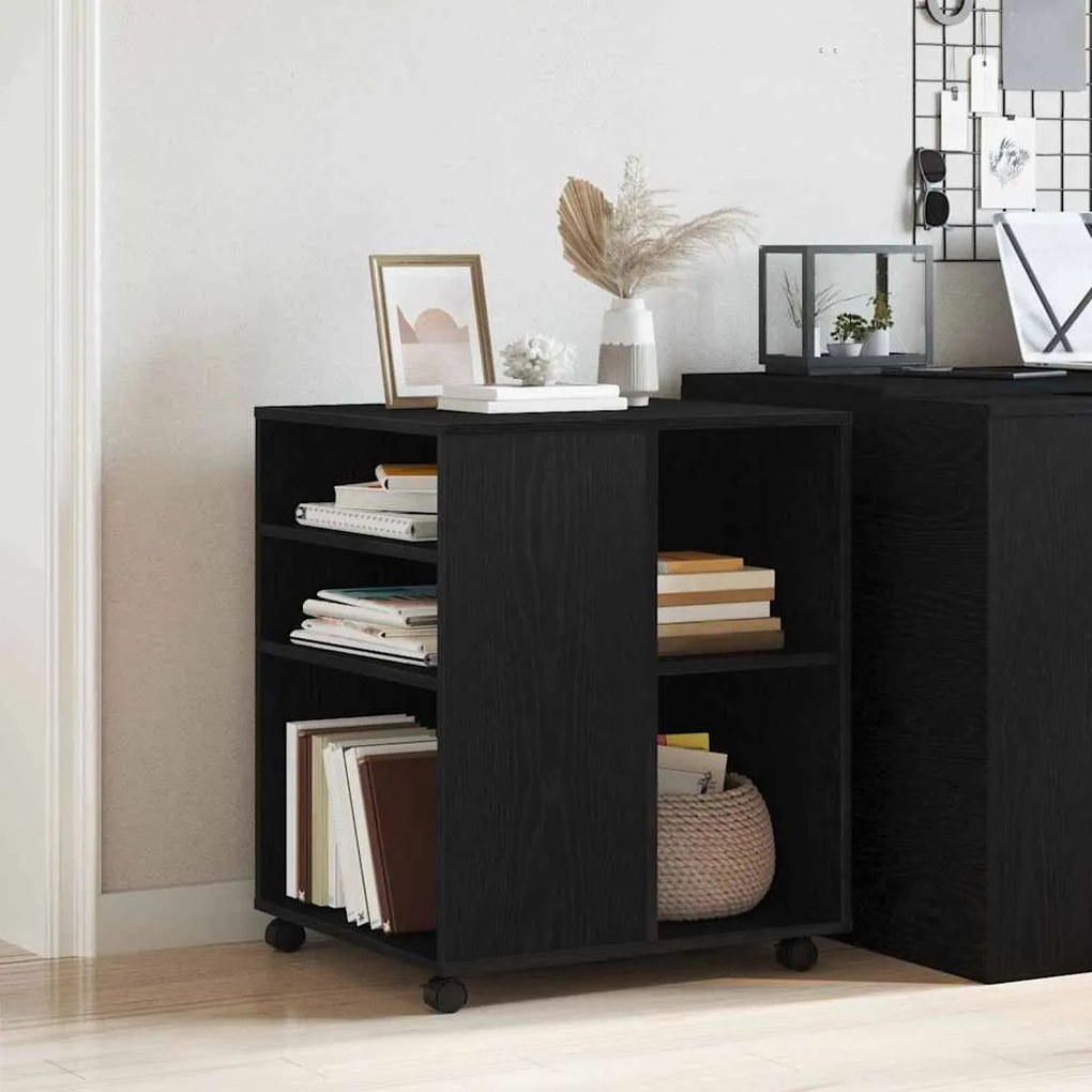 vidaXL Ντουλάπι αποθήκευσης με τροχούς Μαύρη Οξυά 60 x 53 x 72,5 εκ