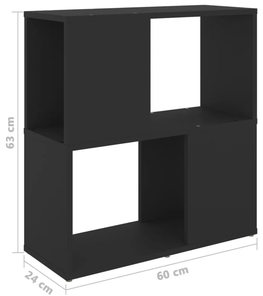 Βιβλιοθήκη Μαύρη 60 x 24 x 63 εκ. από Επεξ. Ξύλο - Μαύρο