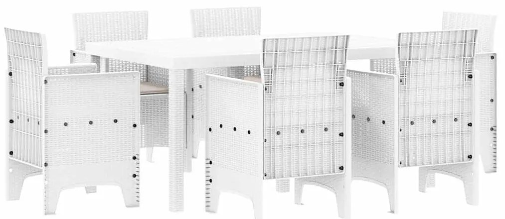 vidaXL Σέτ φαγητού για κήπο 7 pcs Λευκό Rattan Polt
