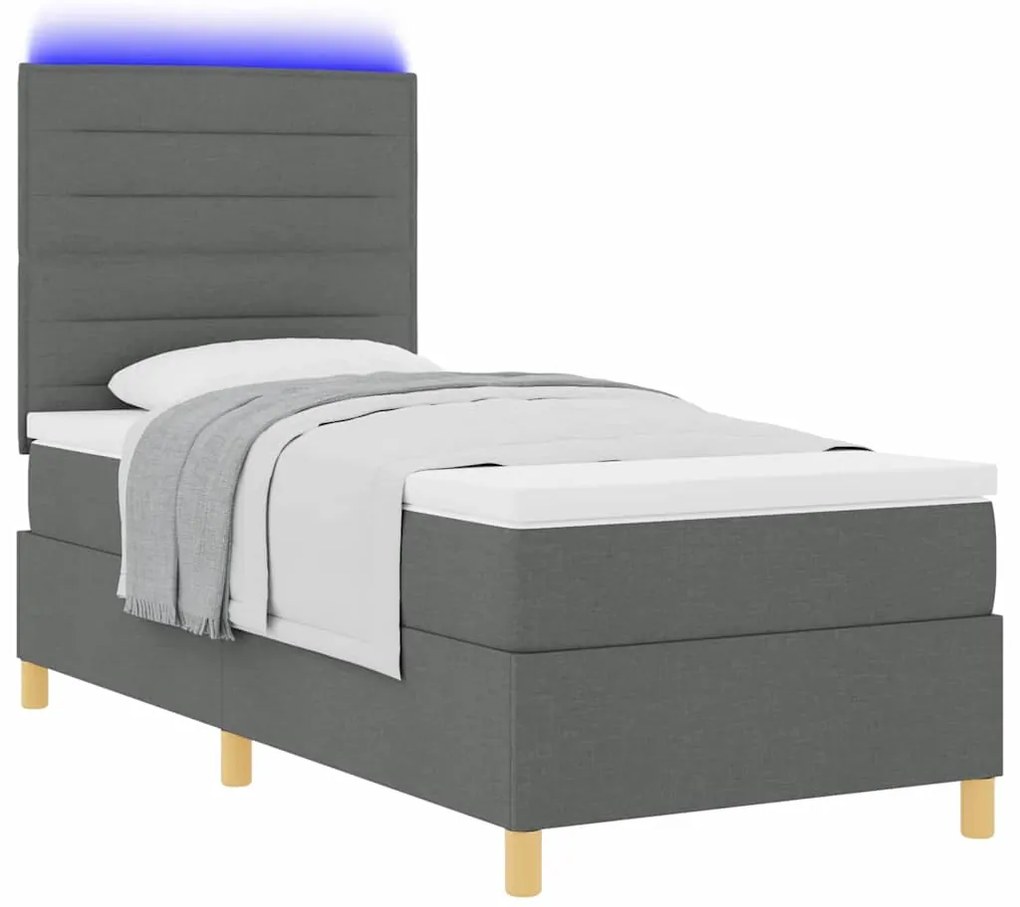 vidaXL Κρεβάτι με Βάση με Στρώμα & LED Σκούρο Γκρι 90x190 εκ Ύφασμα