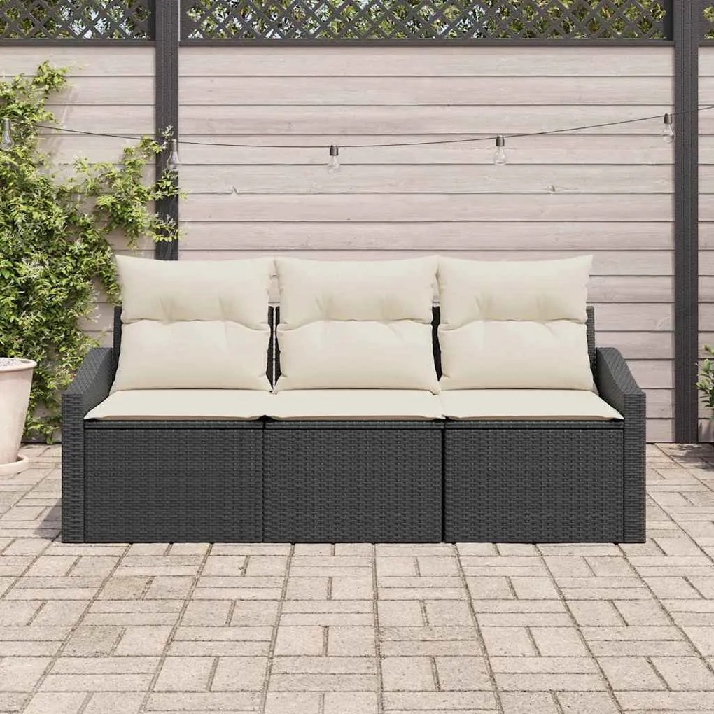 vidaXL Σετ Καναπέ Κήπου 3 pcs Μαύρο Πολυ ράταν