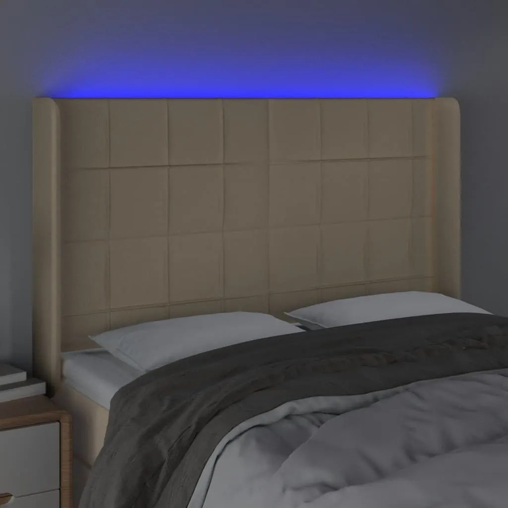 Κεφαλάρι Κρεβατιού LED Κρεμ 147x16x118/128 εκ. Υφασμάτινο - Κρεμ