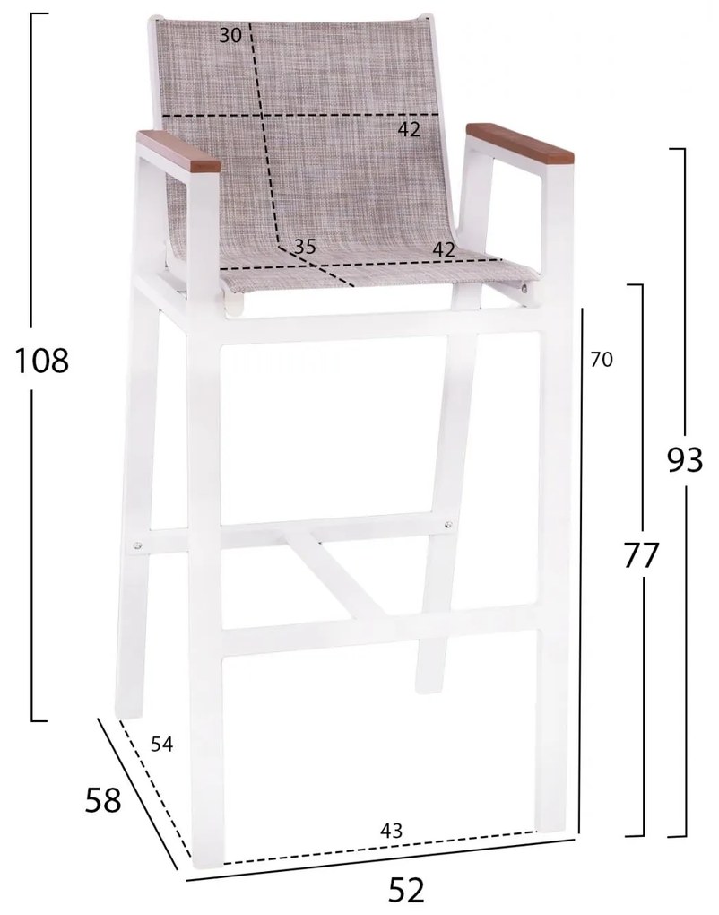 Σκαμπό Μπαρ C5790.01 Αλουμινίου Λευκό με Polywood 52x58x108 εκ. 52x58x108 εκ.