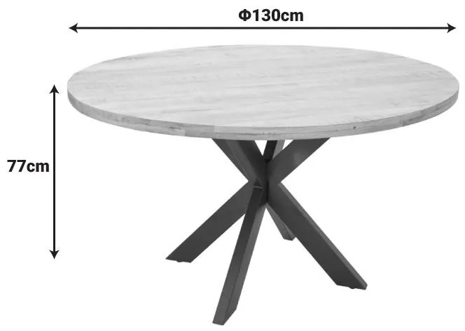 Τραπέζι Royalty I μασίφ ξύλο mango 4εκ σε φυσικό με πόδι μεταλλικό μαύρο Φ130x77εκ. 130x130x77 εκ.