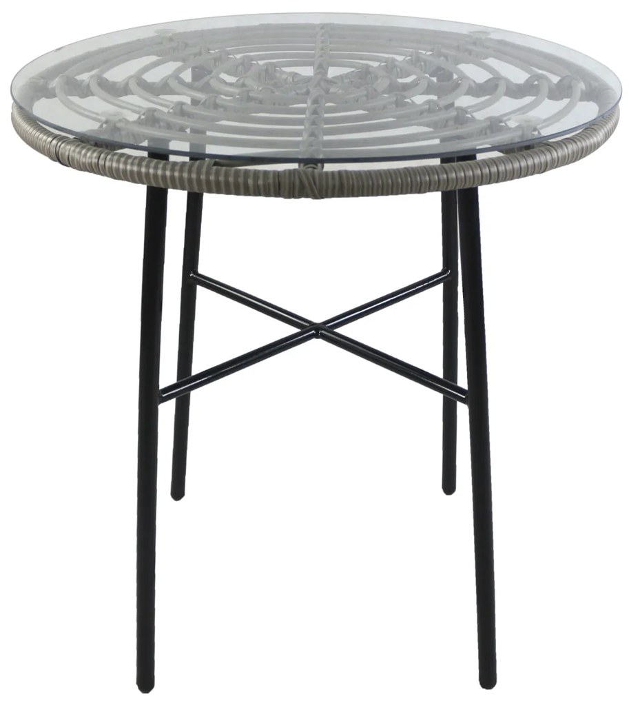Τραπέζι Κήπου ArteLibre APPIUS Γκρι/Μαύρο Μέταλλο/Rattan/Γυαλί 70x70x74cm-14510042