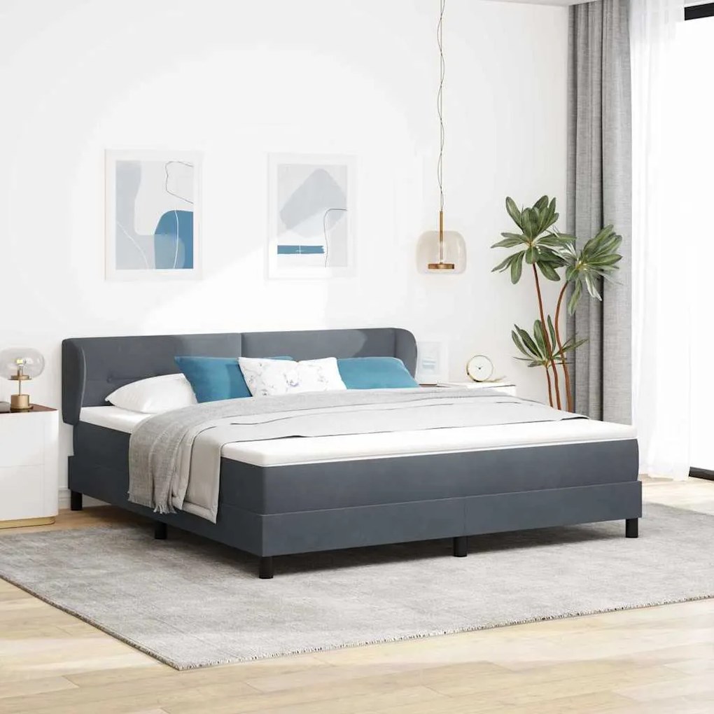 vidaXL Κρεβάτι Box Spring με Στρώμα Σκούρο Γκρι 180x200 εκ. Βελούδο