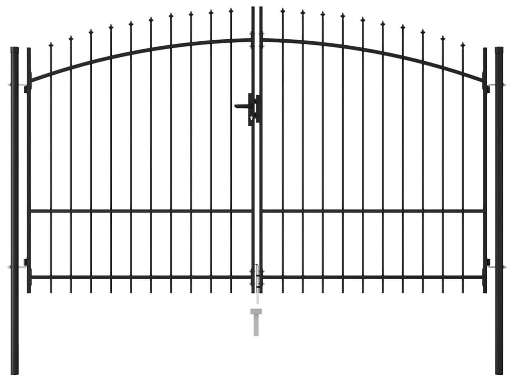 vidaXL Καγκελόπορτα Διπλή με Ακίδες Μαύρη 3 x 1,75 μ. Ατσάλινη