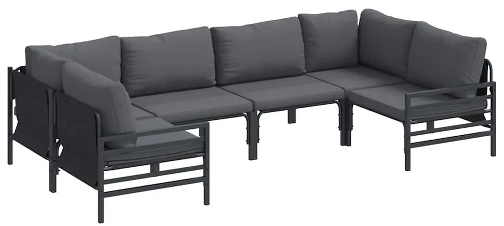 vidaXL Σετ Καναπέ Κήπου με μαξιλάρι 6 pcs Μαύρο Ατσάλι